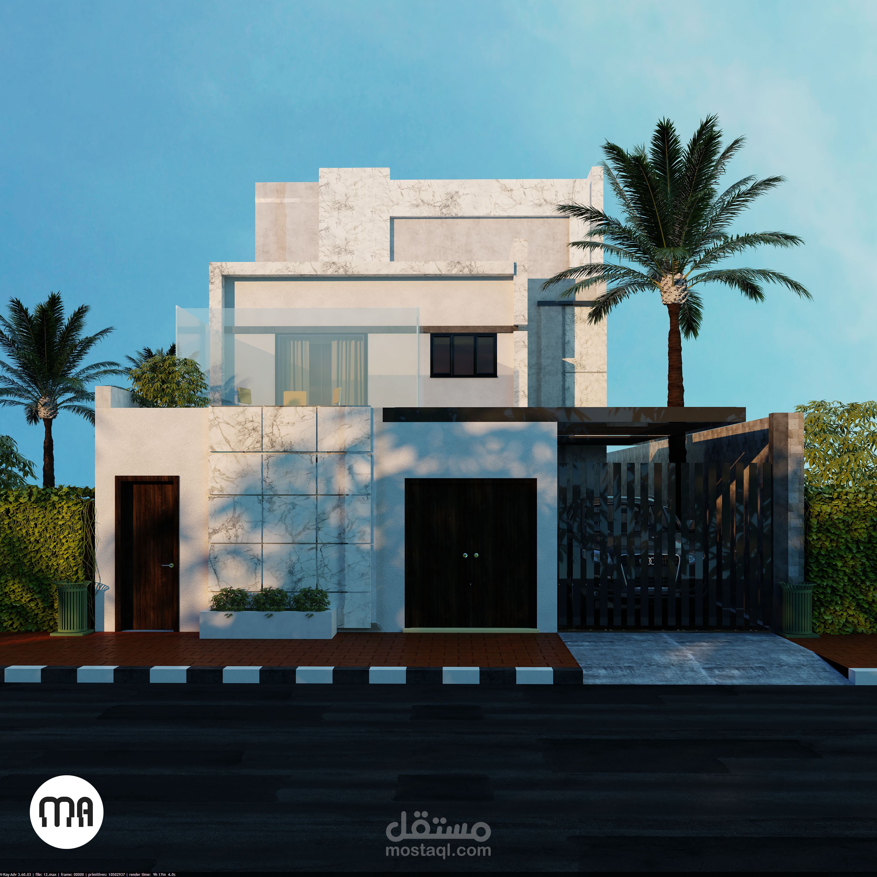 تصميم واجهة عمارة أمامية بنمط " مودرن "