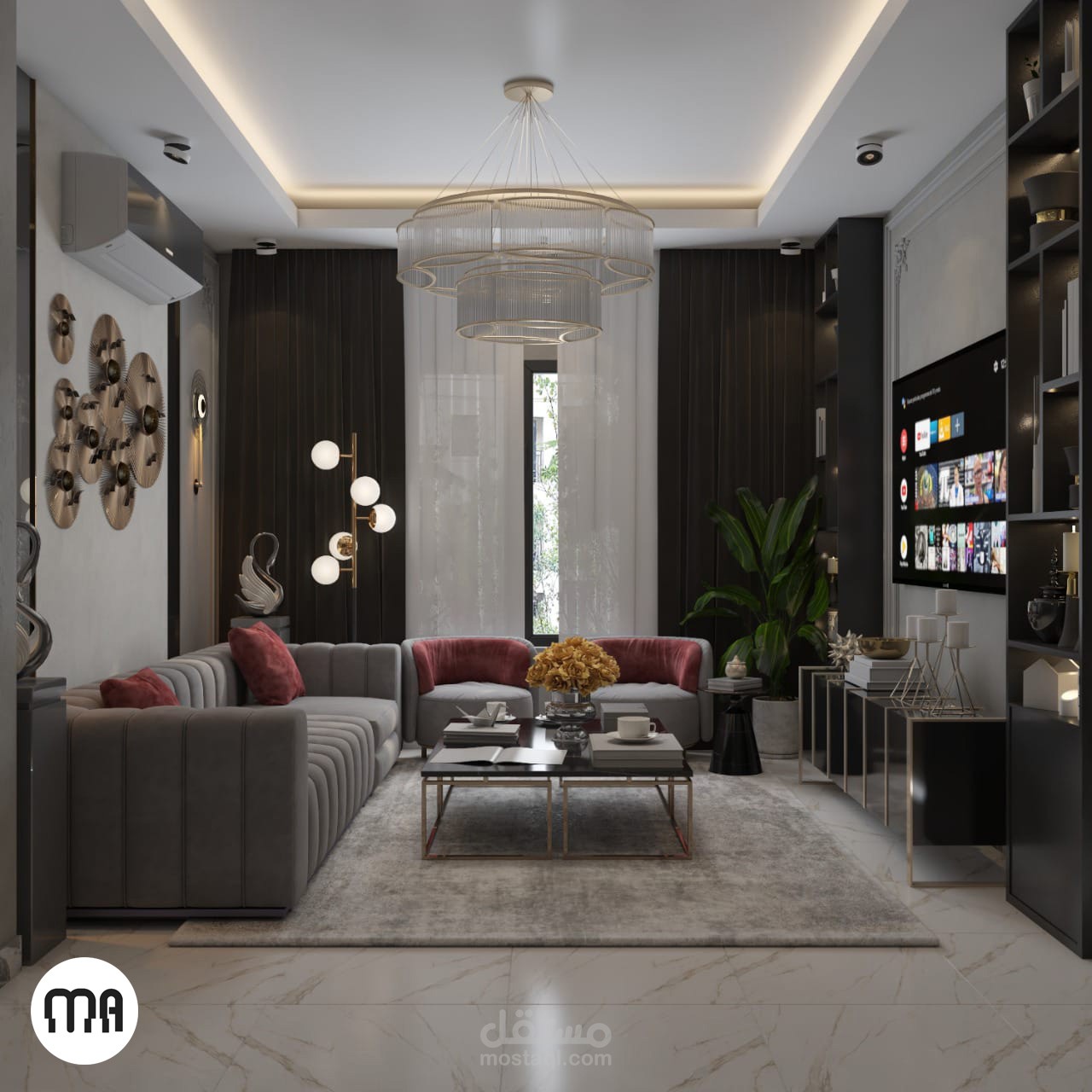 تصميم غرفة استقبال بنمط " الكلاسيكية الحديثة "