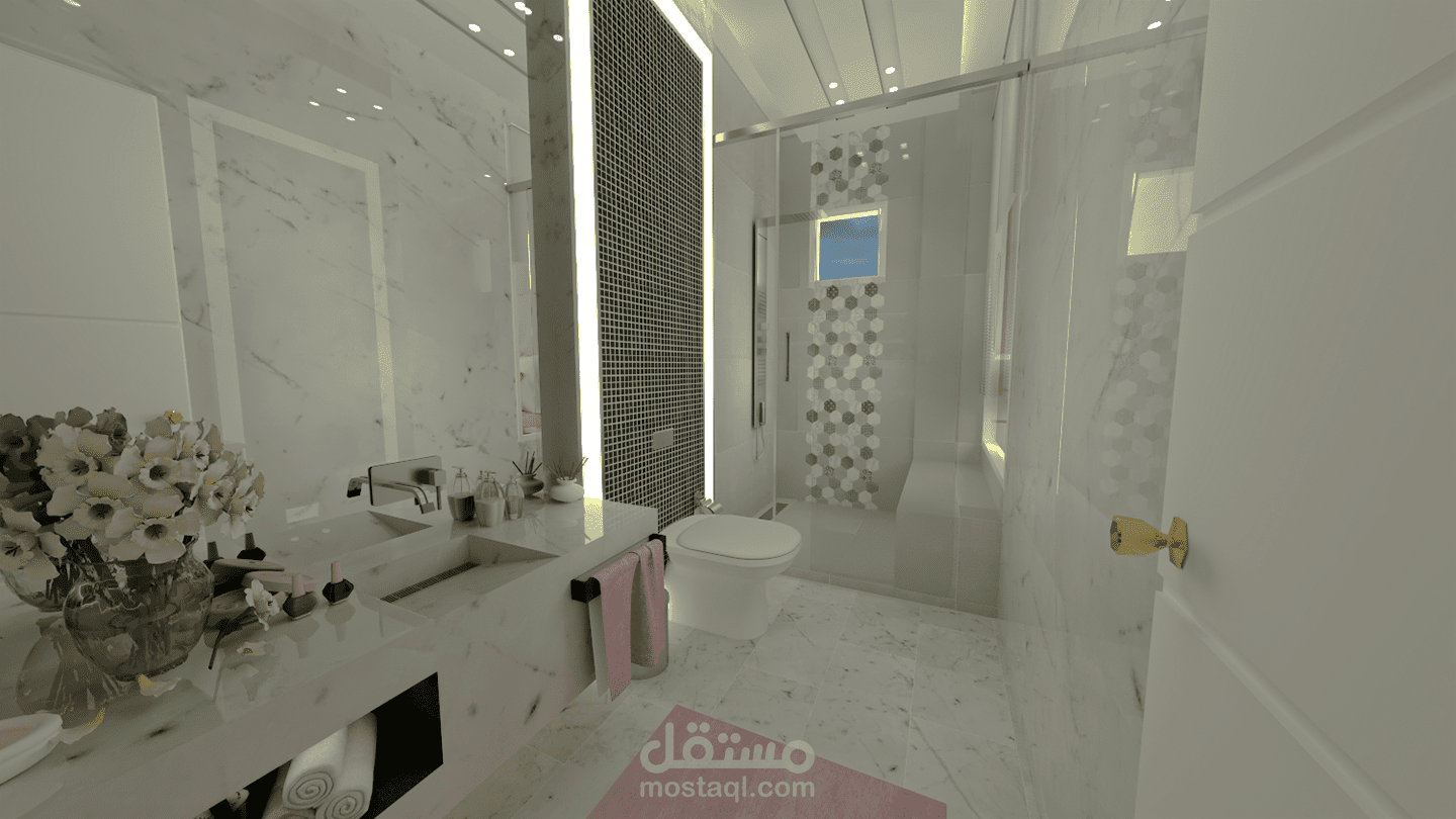 تصميم حمام لجناح نوم رئيسي