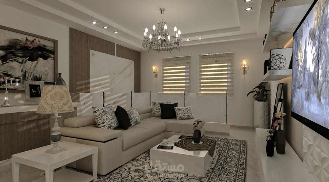 تصميم فراغ المعيشة في فيلا - طابق ثاني