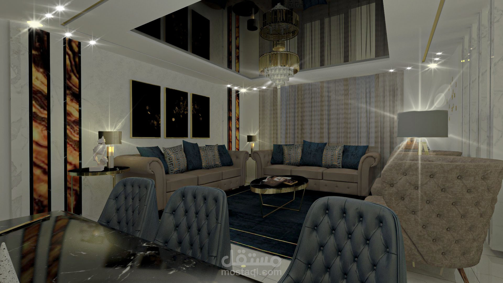 تصميم شقة (مطبخ، معيشة، ضيافة )