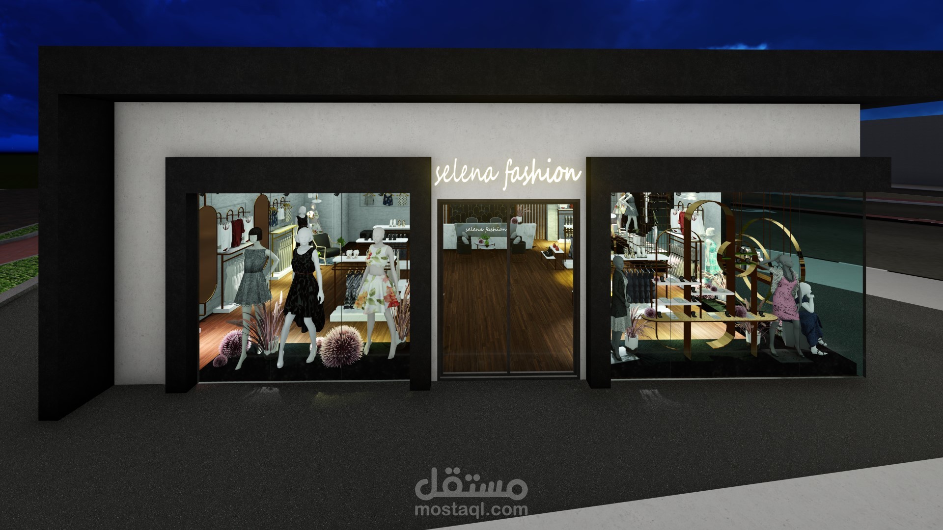 تصميم واجهات محل تجاري خاص ببيع الملابس النسائية