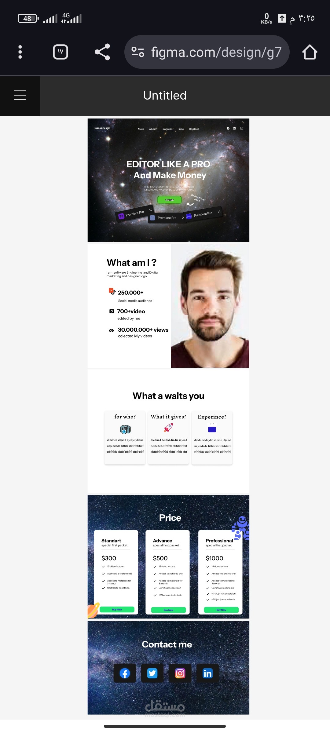 Design of landing page by figma