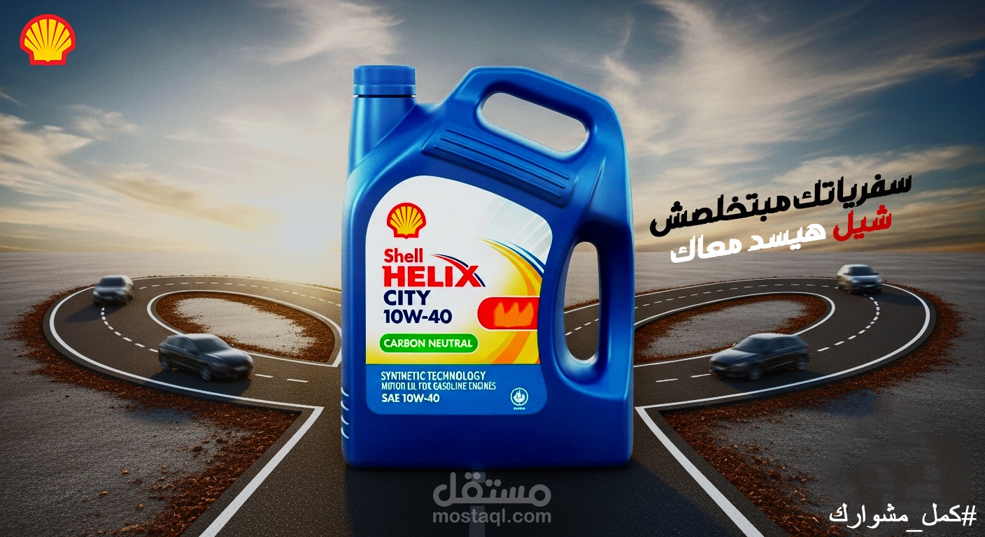 تصميم إعلان دعائي لمنتج زيت محركات – Shell Helix