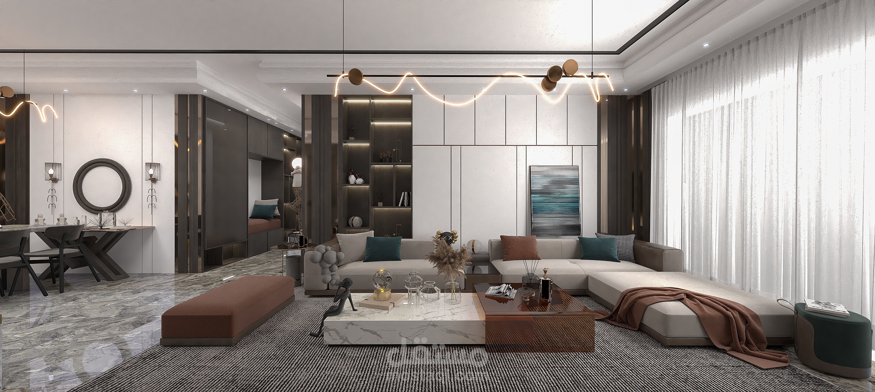 تصميم غرفة معيشة و طعام