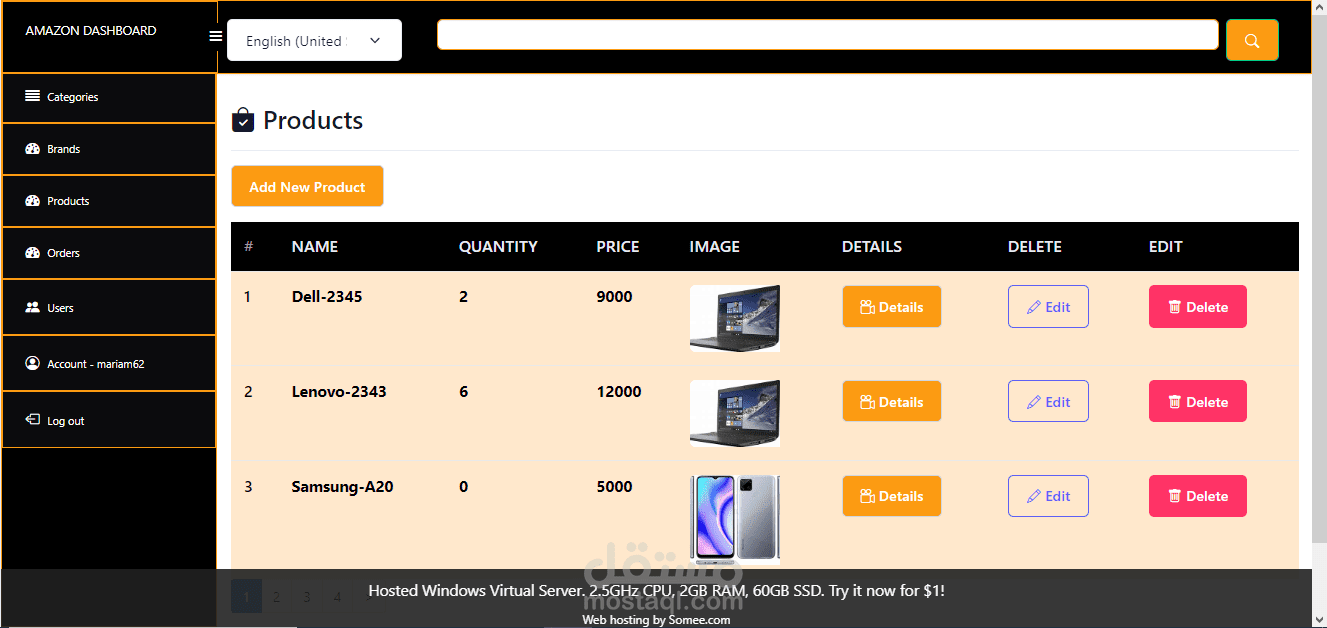 dashboard  for e-commerce app like amazon