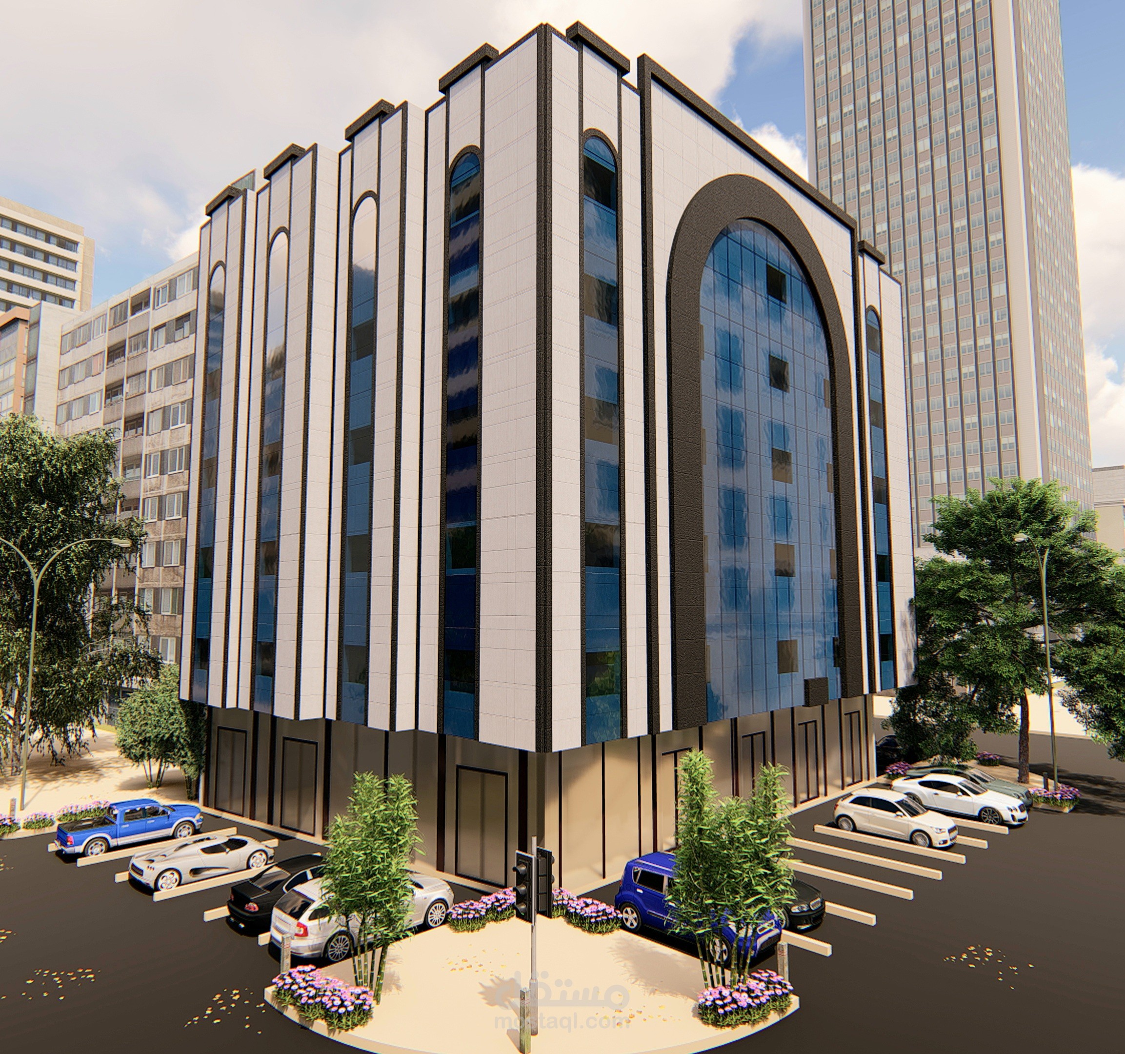 تصميم واجهة مجمع سكني تجاري في مصر