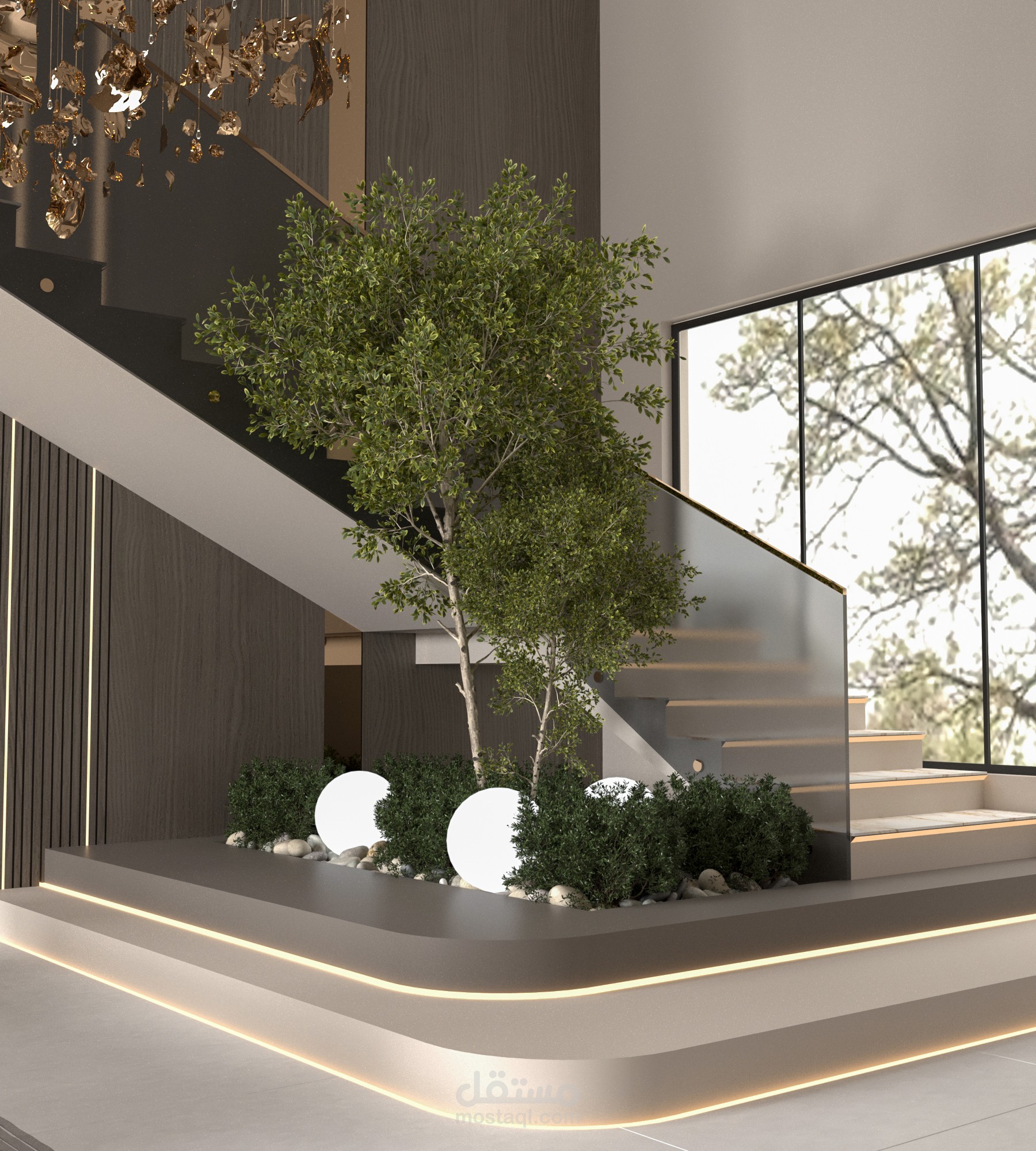 تصميم درج ومنطقة المعيشة