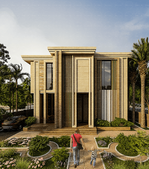 تصميم واجهة فيلا طراز نيو كلاسيك