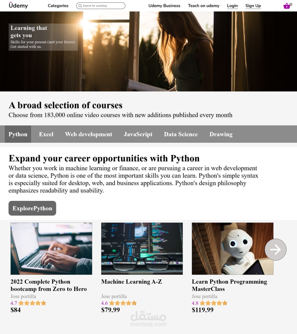 Udemy landing page redesign