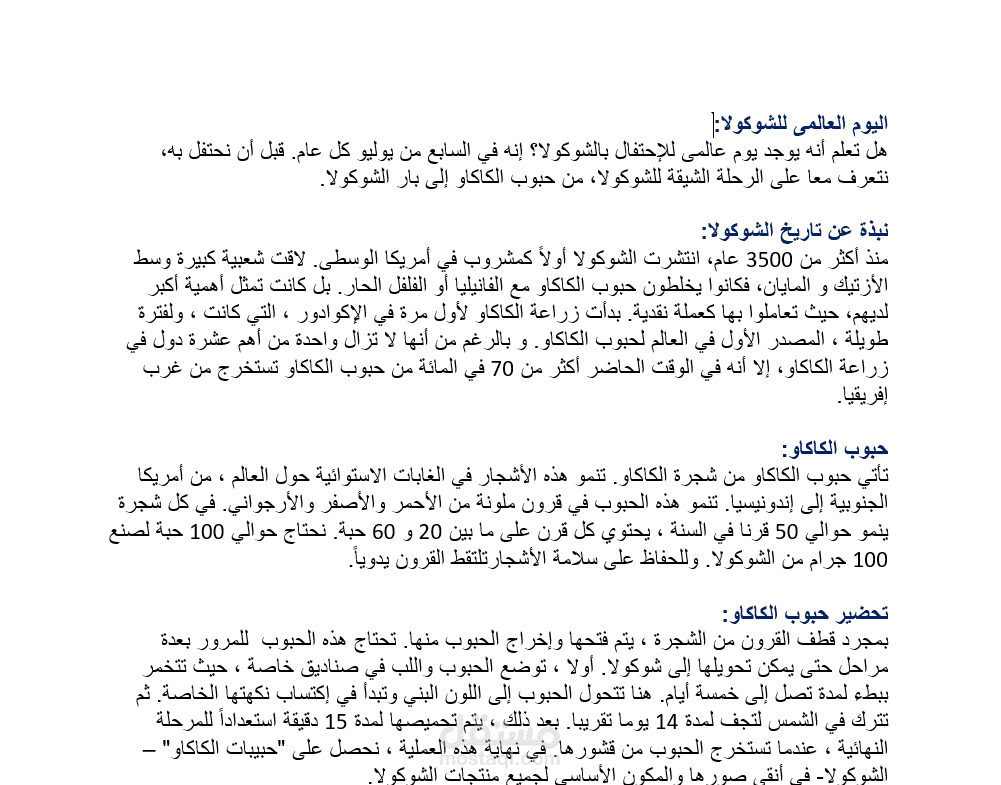 ترجمة مقال عن يوم الشوكولا العالمى