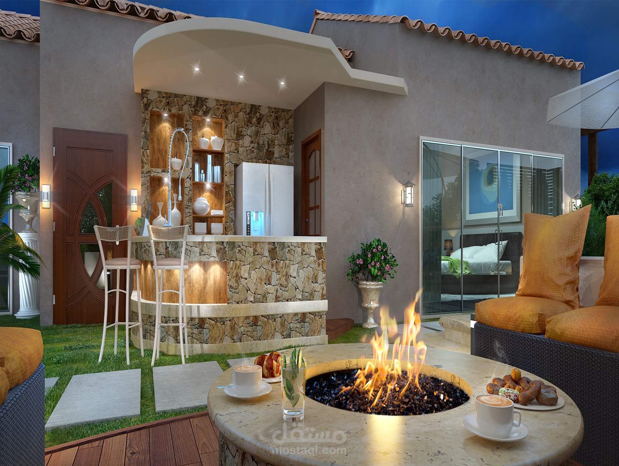 تصميم روف سكني ولاند سكيب للروف - مكان للشواء