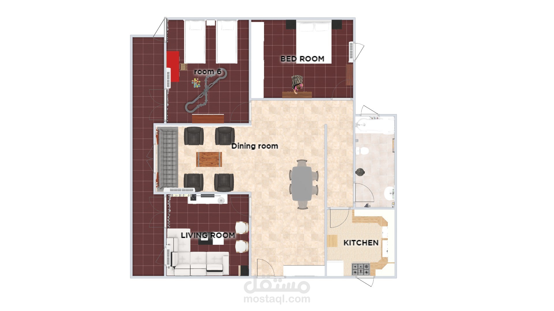 تصميم منزل مساحة 125 متر بالديكور والمفروشات والأدوات المنزلية