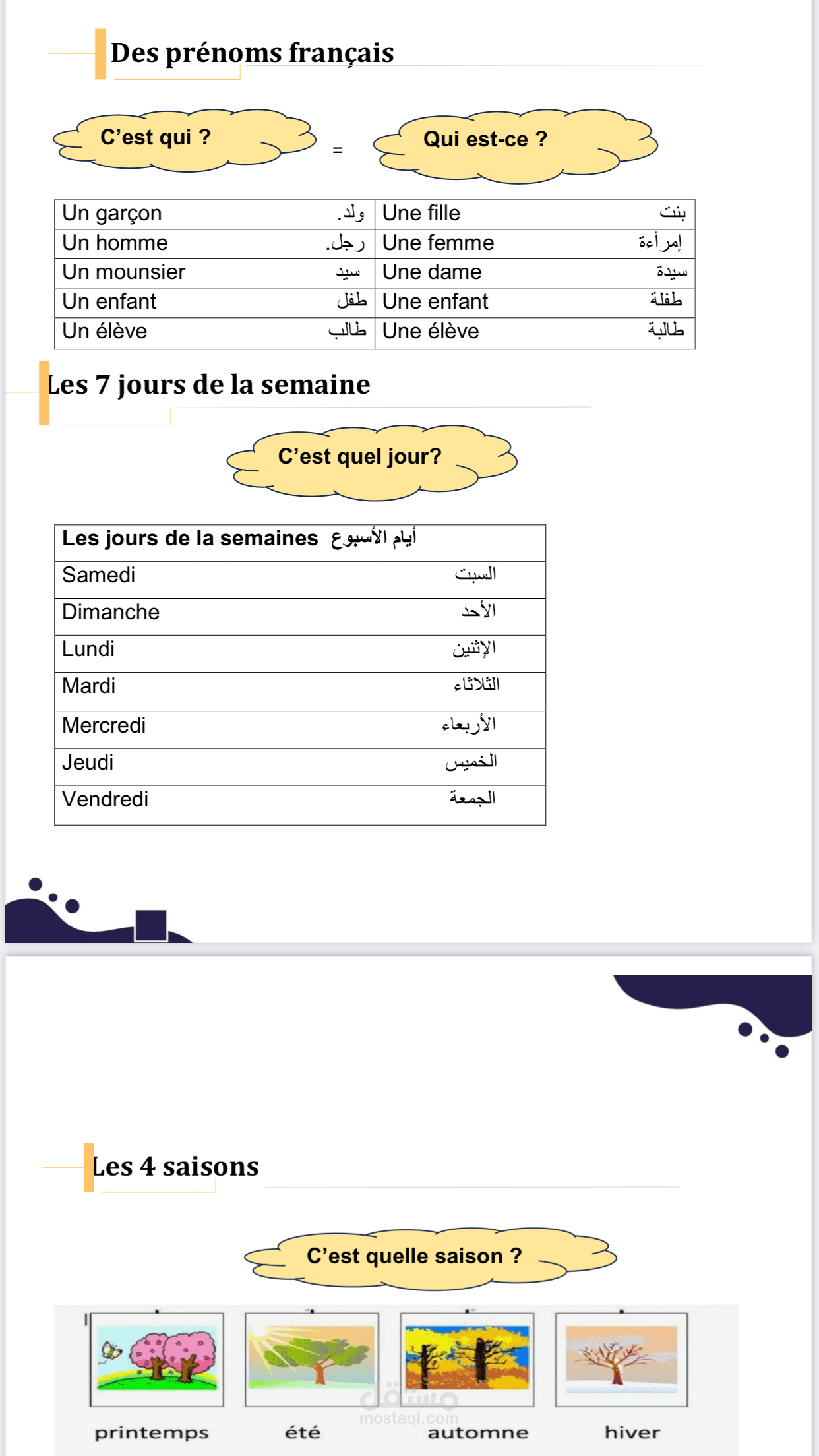 مذكرة لغة فرنسية