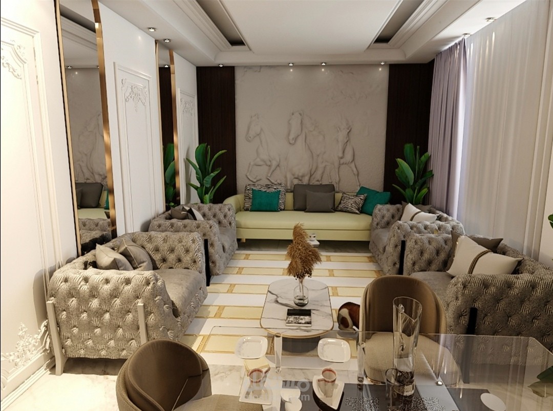 تصميم صالون نيوكلاسك مع طاولة طعام في السعودية