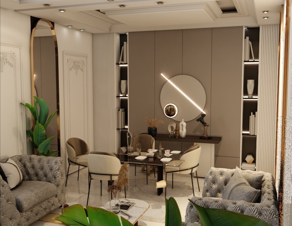 تصميم ركن طعام نيو كلاسك ضمن صاله معيشة