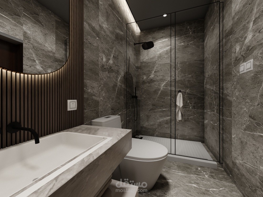 تصميم مجموعه من الحمامات لشقق شبه فندقيه