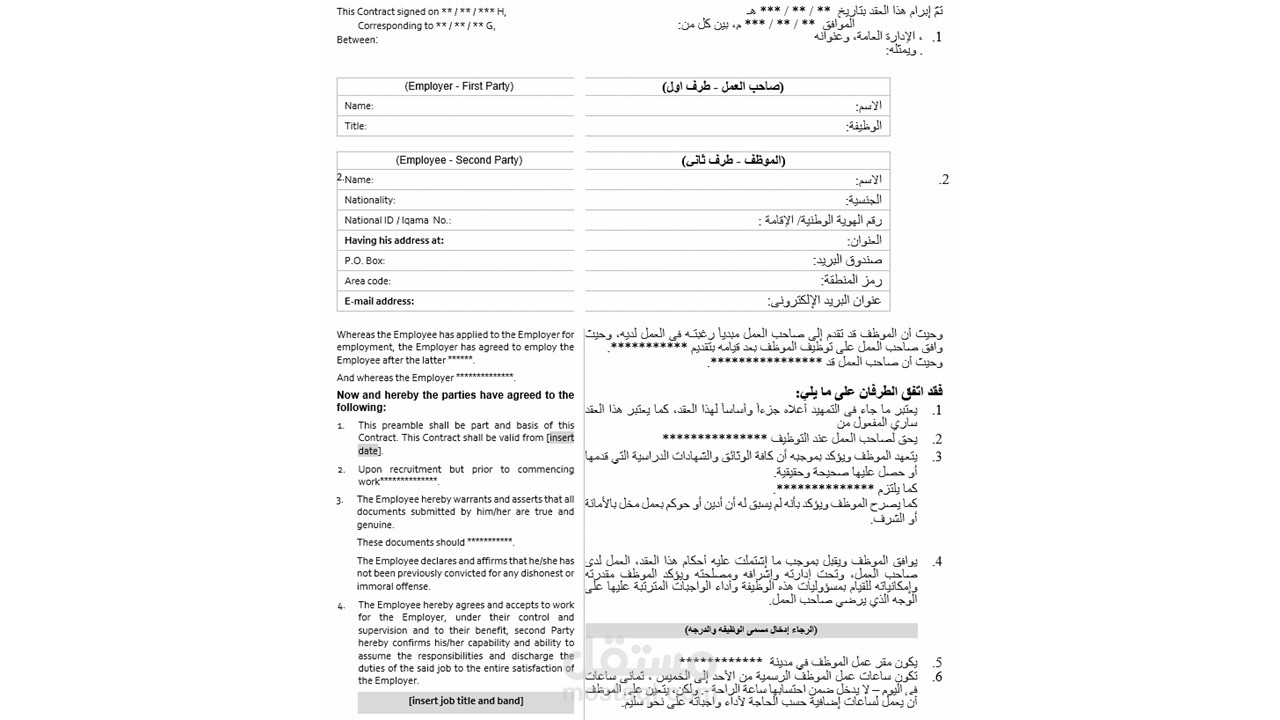 نموذج مبسط لعقد عمل + اتفاقية عدم افشاء معلومات + ملاحظات قانونية على عقد نشر كتاب
