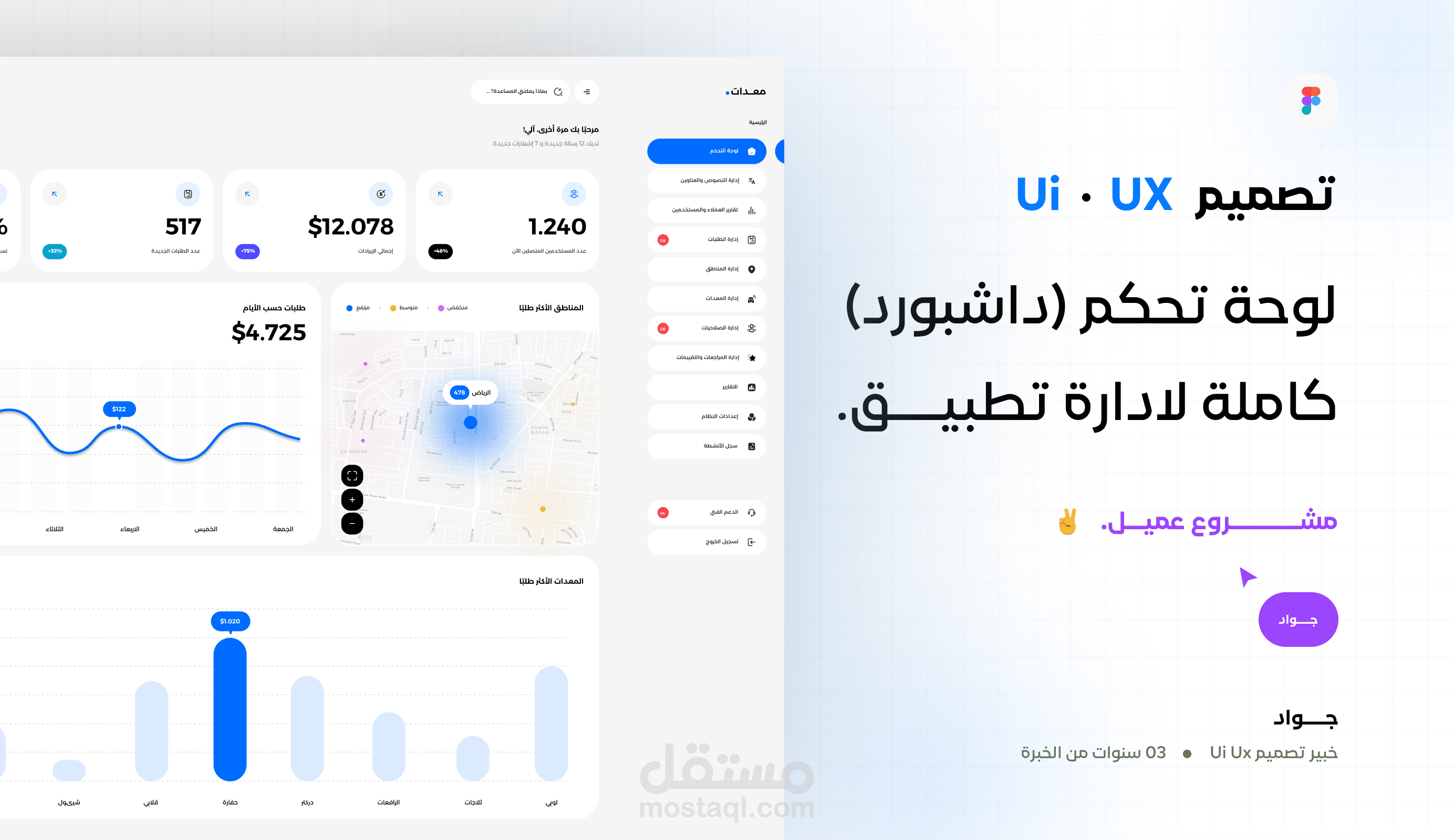 تصميم *UIUX* / لـــوحة تحكم (داشبورد) كاملة لادارة تطبيق  / **معدات** مشروع عميل.️