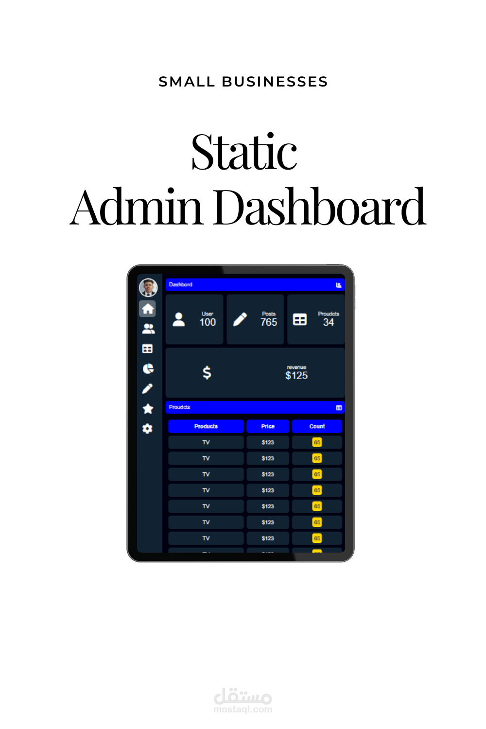 لوحة تحكم ثابتة (Static Dashboard)