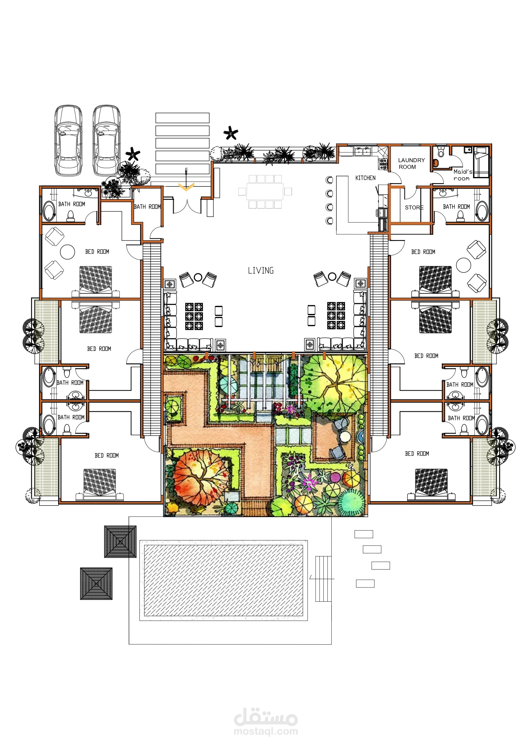 تصميم فيلا بمزرعة - دور أرضي