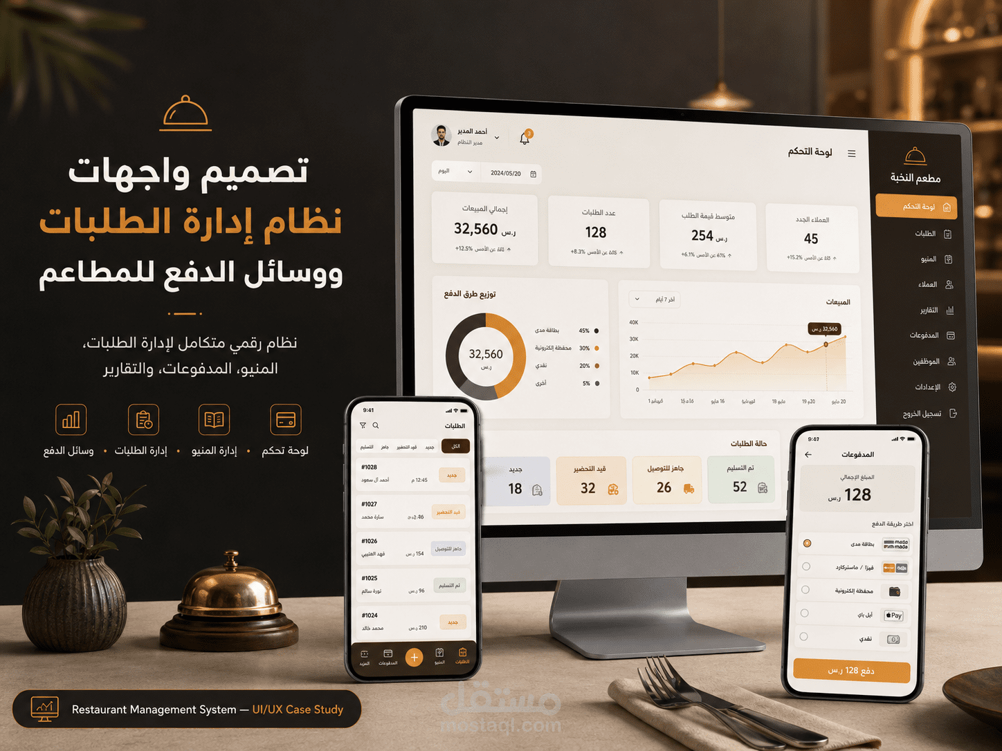 تصميم واجهات نظام إدارة الطلبات ووسائل الدفع للمطاعم