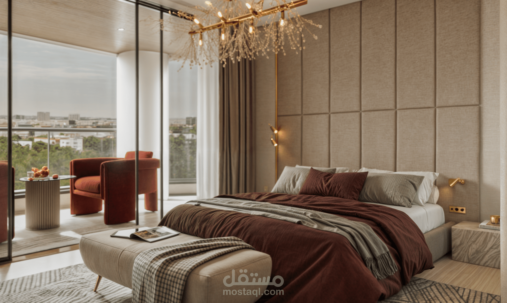 تصميم داخلي حديث لغرفة نوم رئيسية