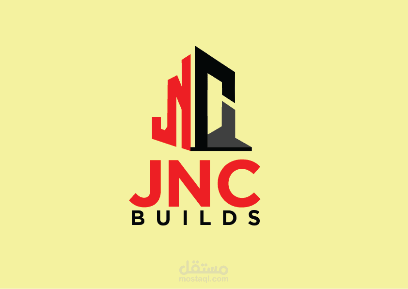 شعار "JNC Builds" يتميز بتصميم إبداعي يتناغم بين الحداثة والوظيفية.
