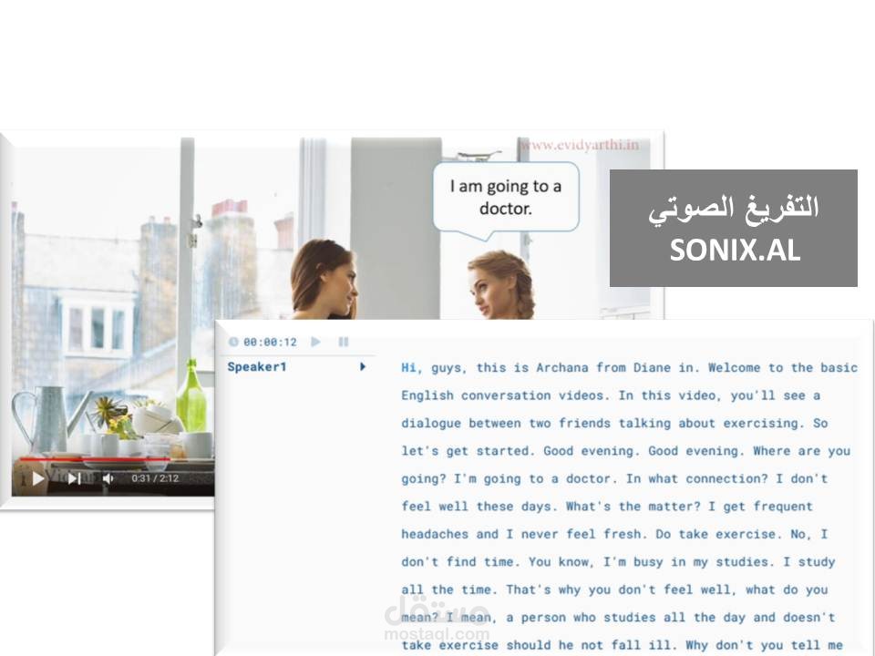 التفريغ الصوتي للفيديو باللغة الإنجليزية باستخدام برنامج  (sonix) لصالح قنوات اليوتيوب.