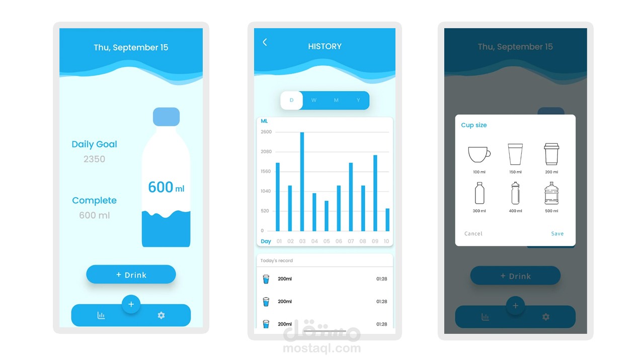 Hydrate Me : تطبيق لحساب الماء اللازم للجسم و تنبيهات لشرب المياه