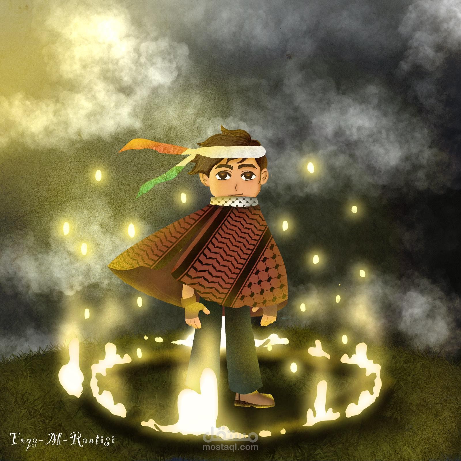 رسم  إبداعي لشخصية مستوحاة من الثقافة الفلسطينية