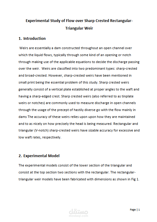 Experimental Study of Flow over Sharp Crested Rectangular-Triangular Weir