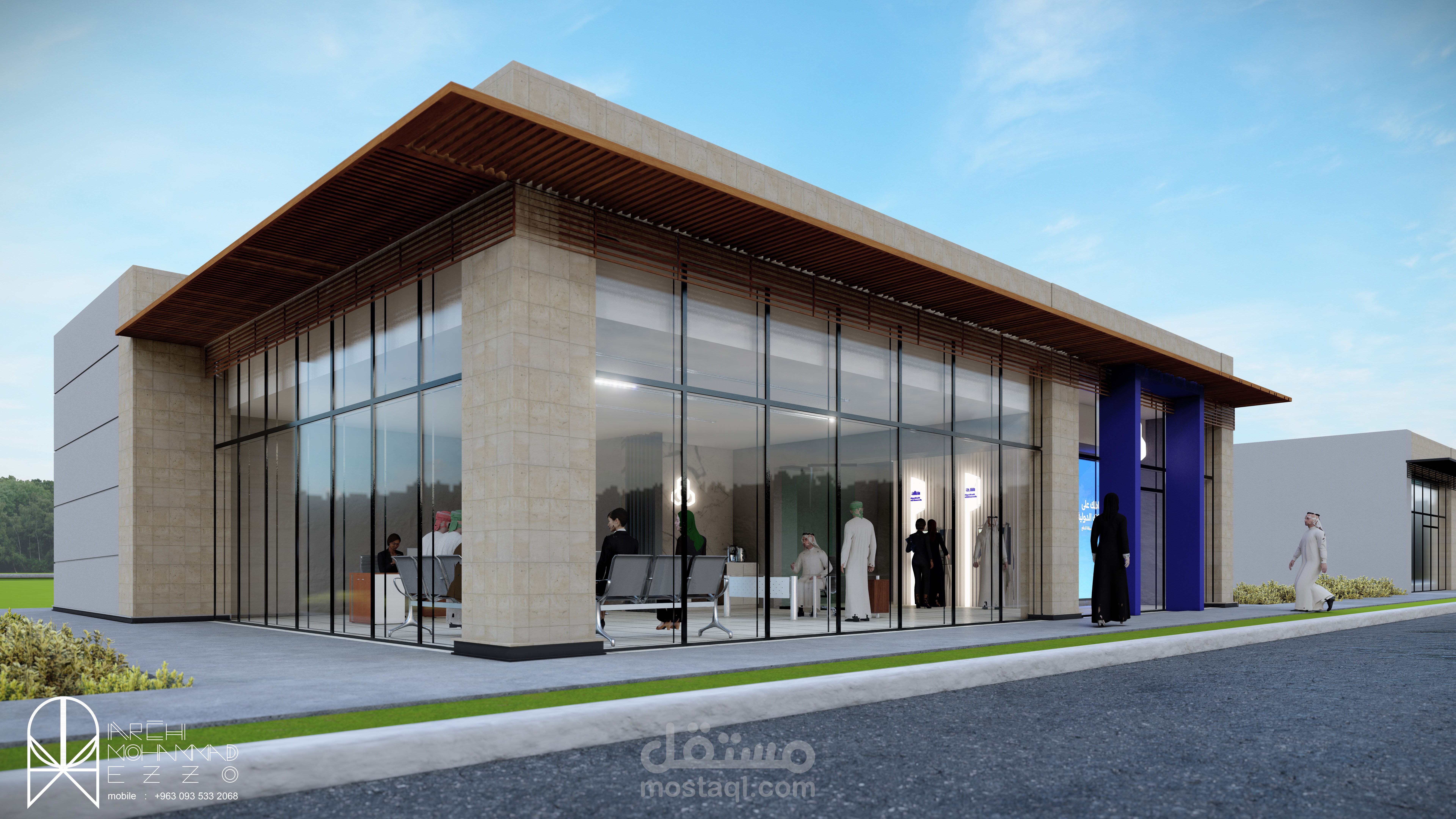 تصميم خارجي لاحد افرع مصرف الراجحي