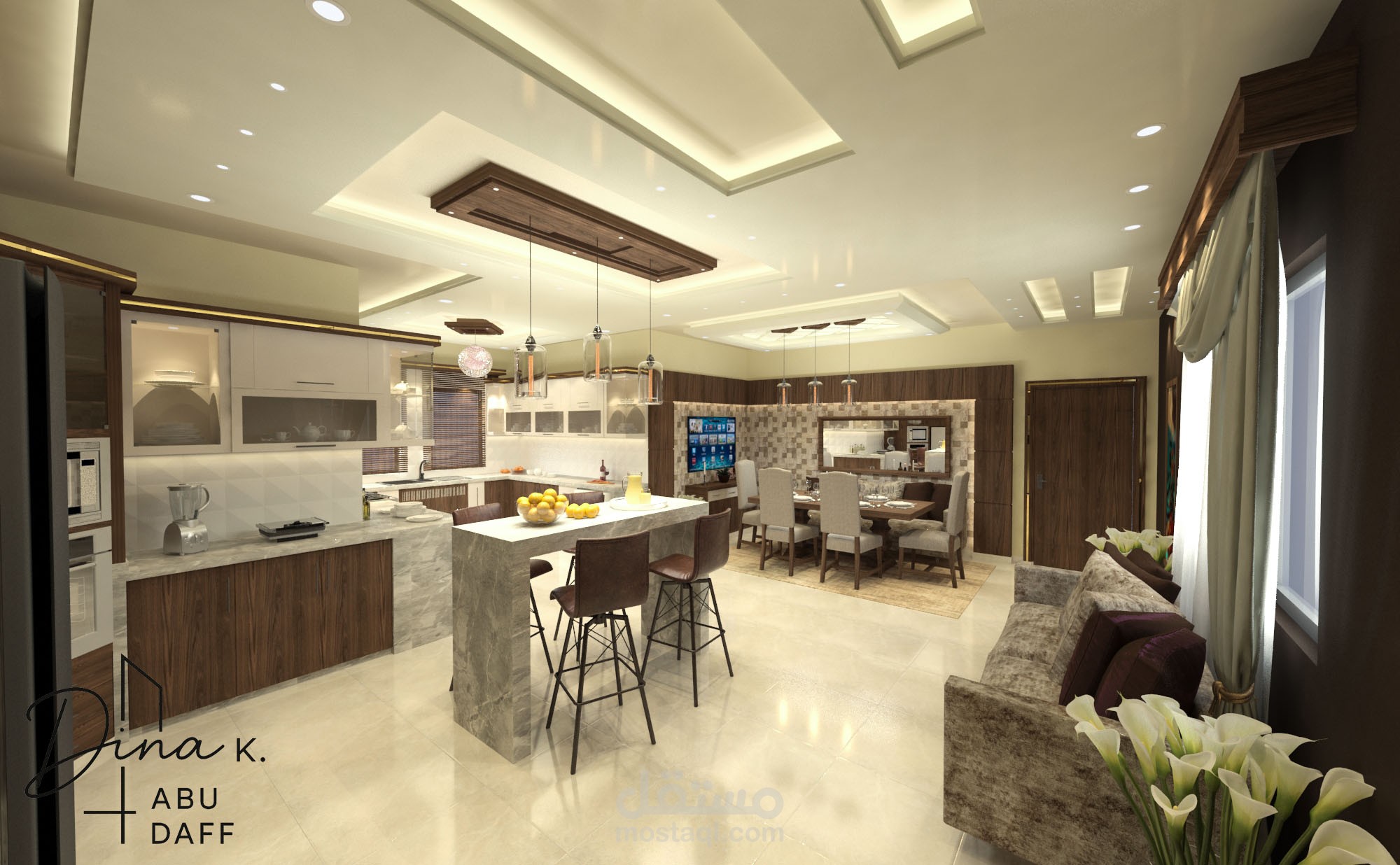 تصميم مطبخ مع صالة الطعام الخاصة به