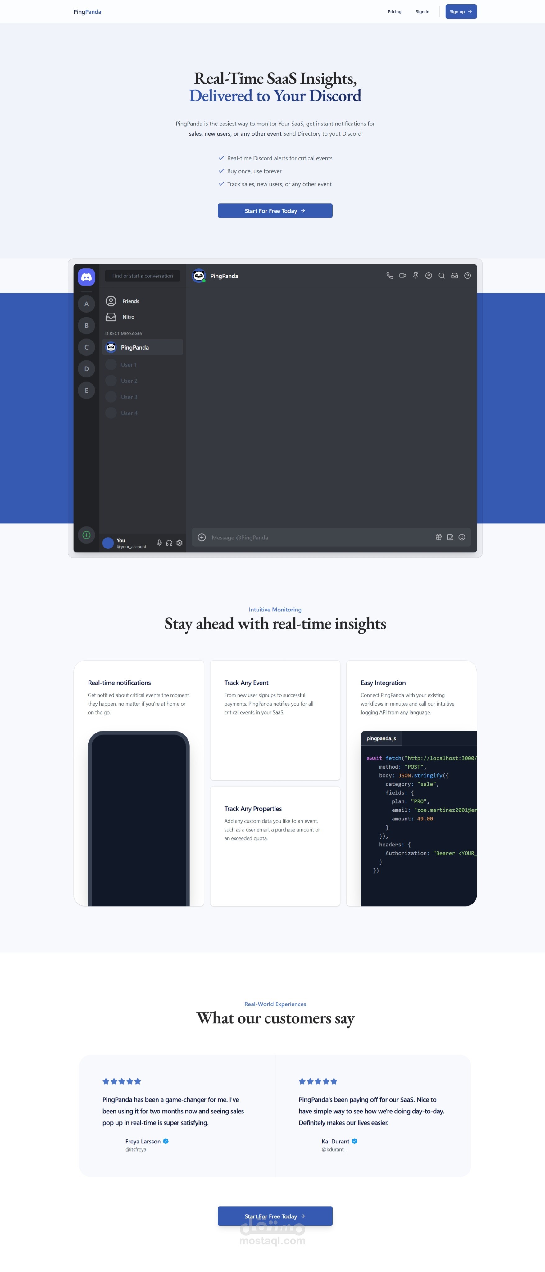 pingPanda - نظام إشعارات Discord للشركات يعتمد على API