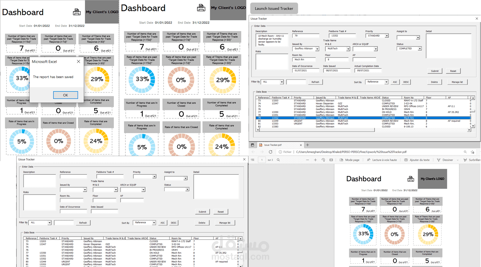 إستمارة (واجهة)  إدخال / تعديل البيانات + لوحة قيادة لإدارة المشاريع  Data Entry/Modification Form + Project Management Dashboard