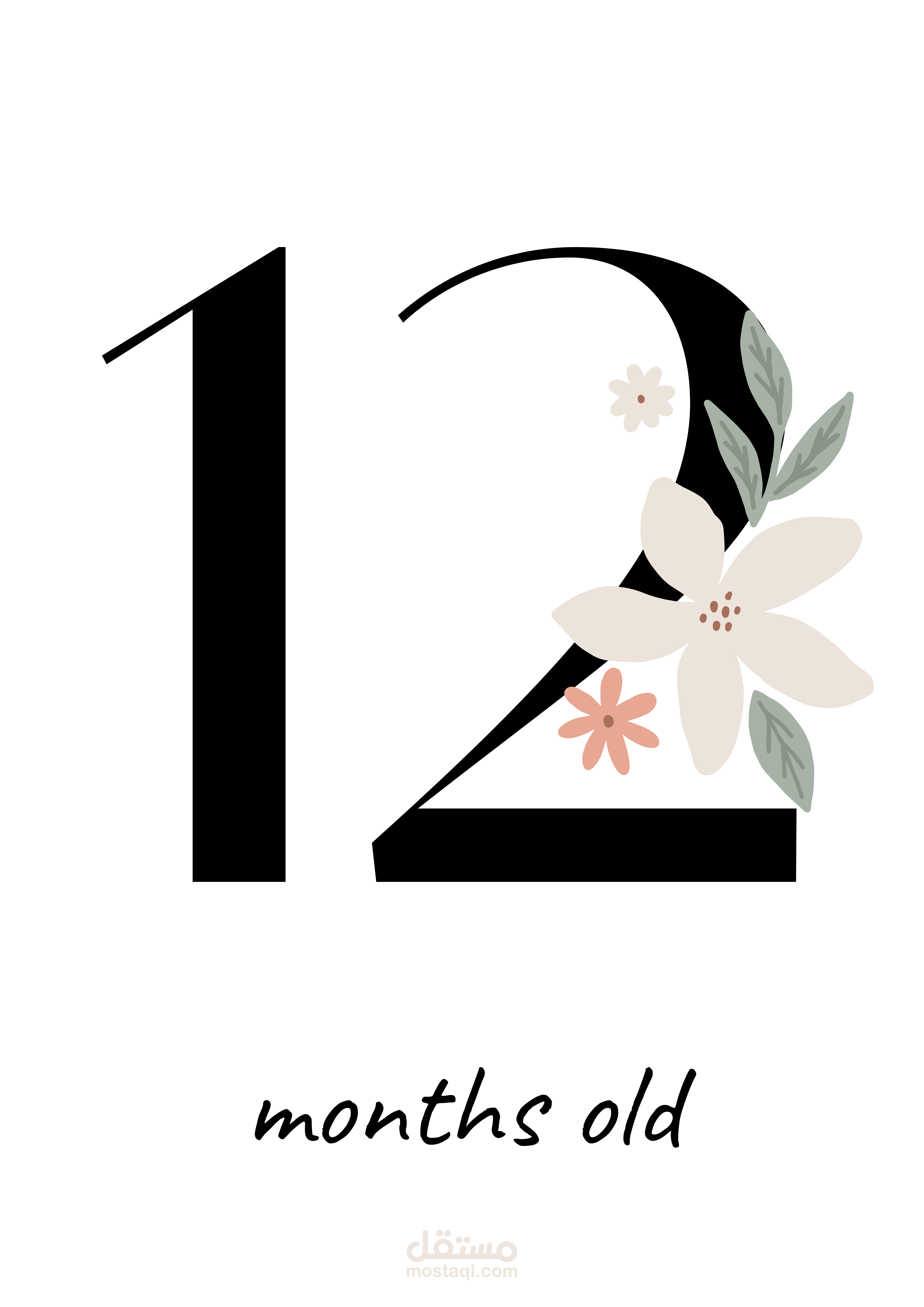 Cute baby 12 Month card for newborn.