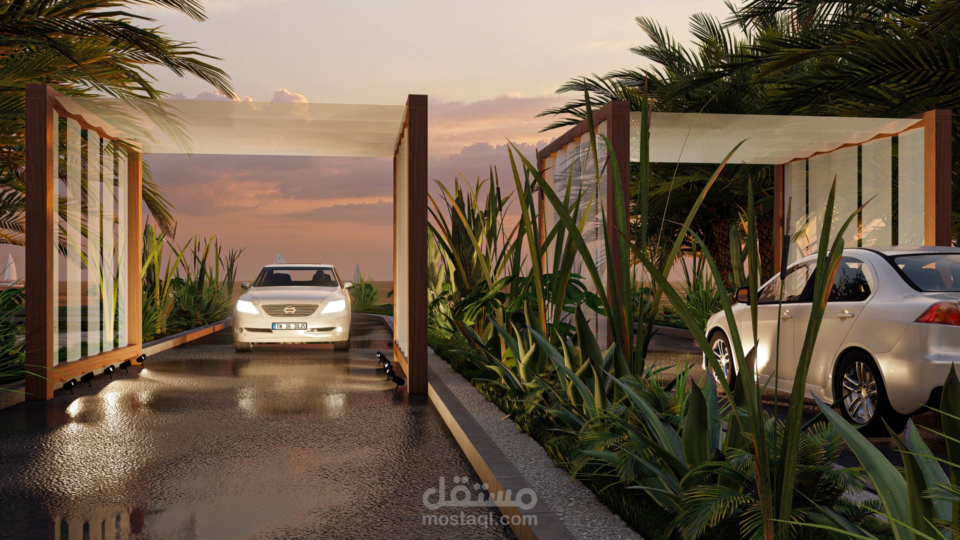 تصميم مظله لاند اسكيب خارجي في الساحل بمصر