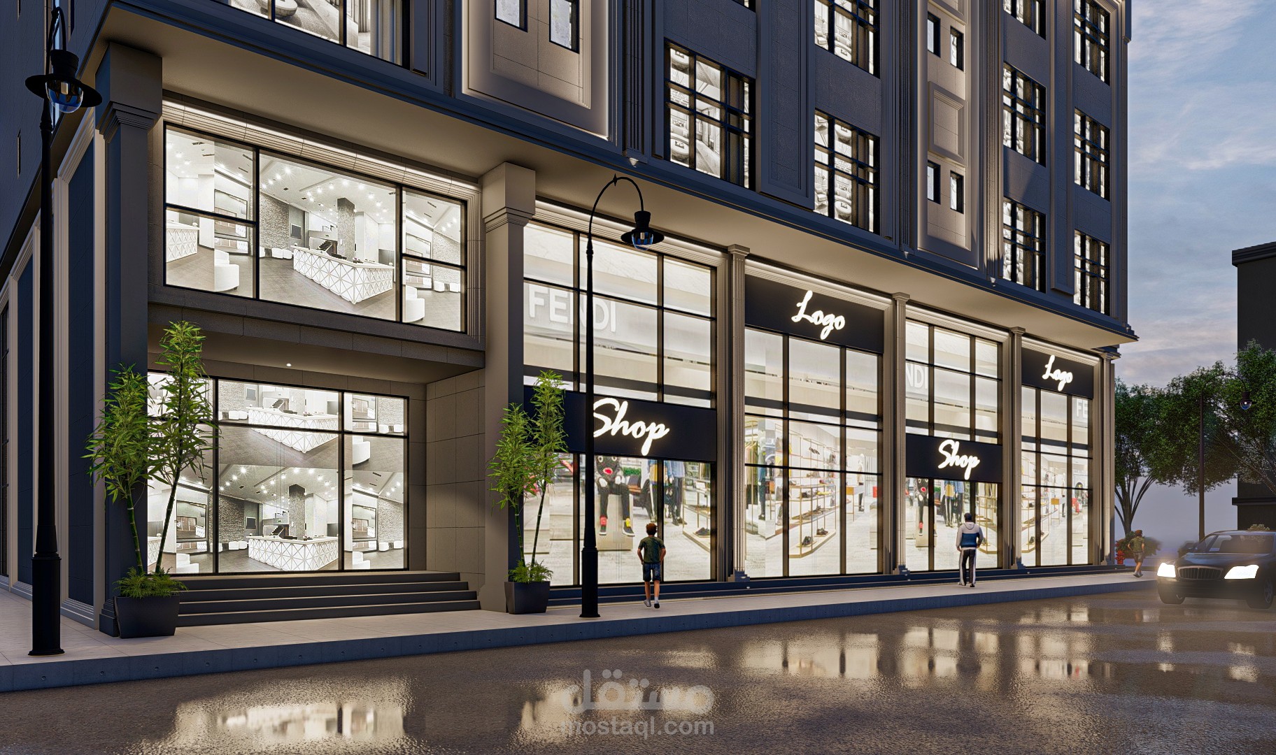 تصميم لمبني تجاري سكني بالسعودية