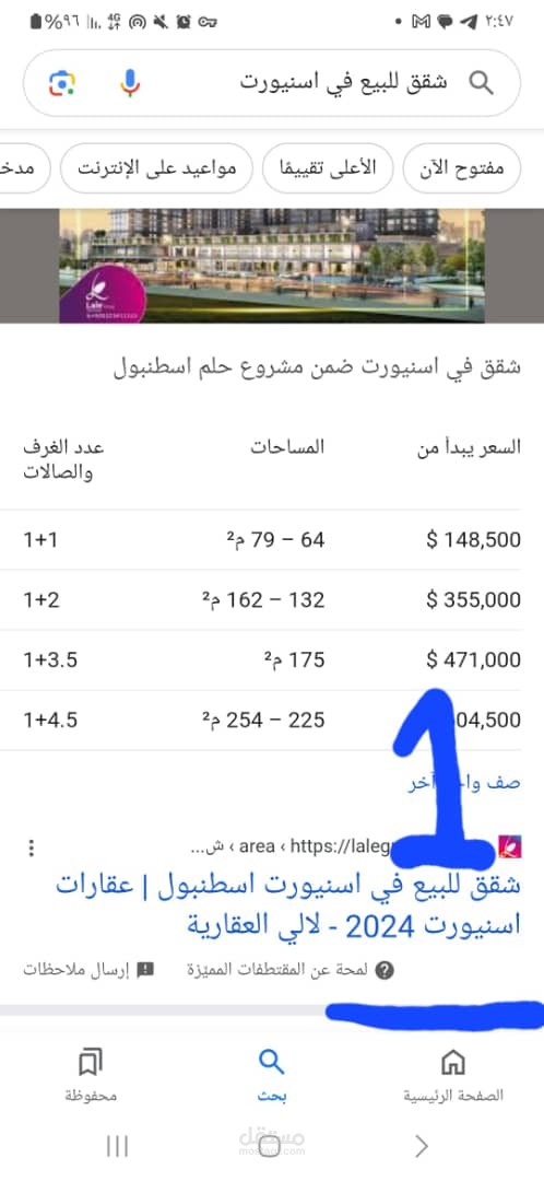 رفع ترتيب عدة كلمات مفتاحية  لموقع عقاري ضمن اول خمس نتائج من غوغل