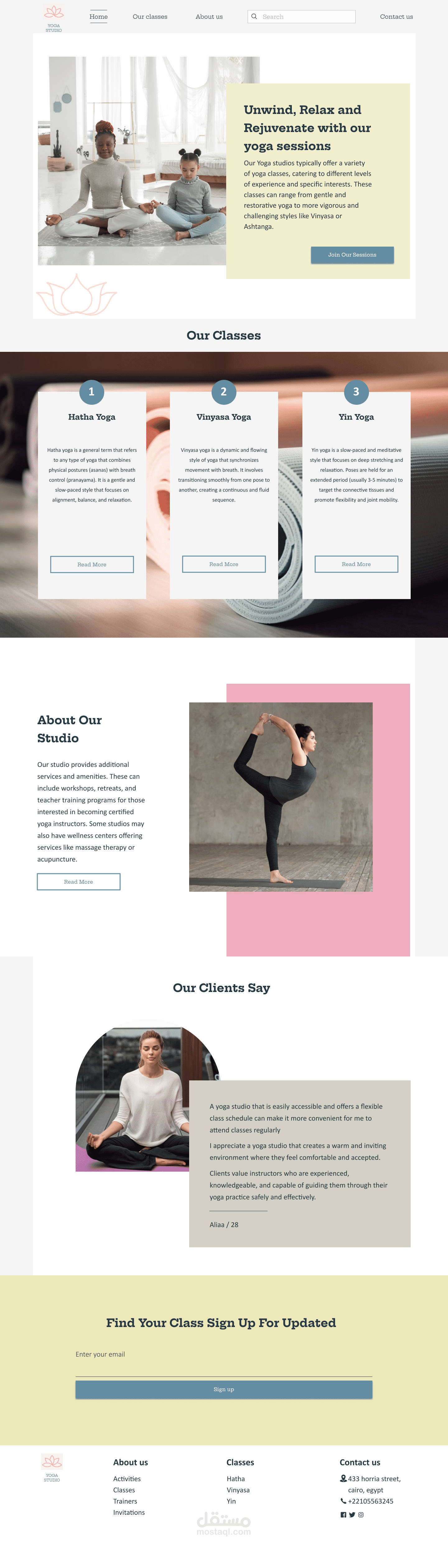 Yoga studio landing page
