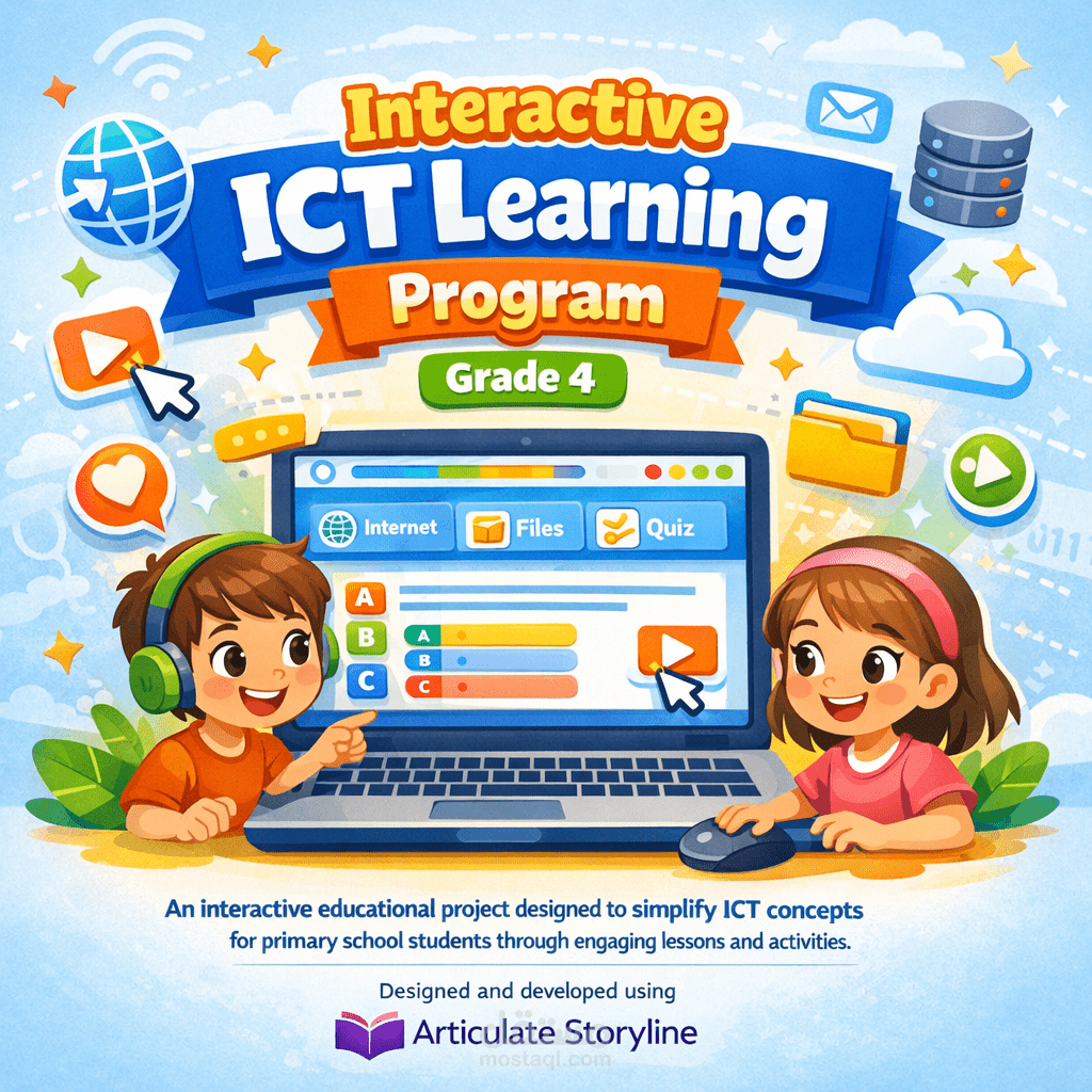 برنامج تعليمي تفاعلي لمادة ICT للصف الرابع الابتدائي باستخدام Articulate Storyline
