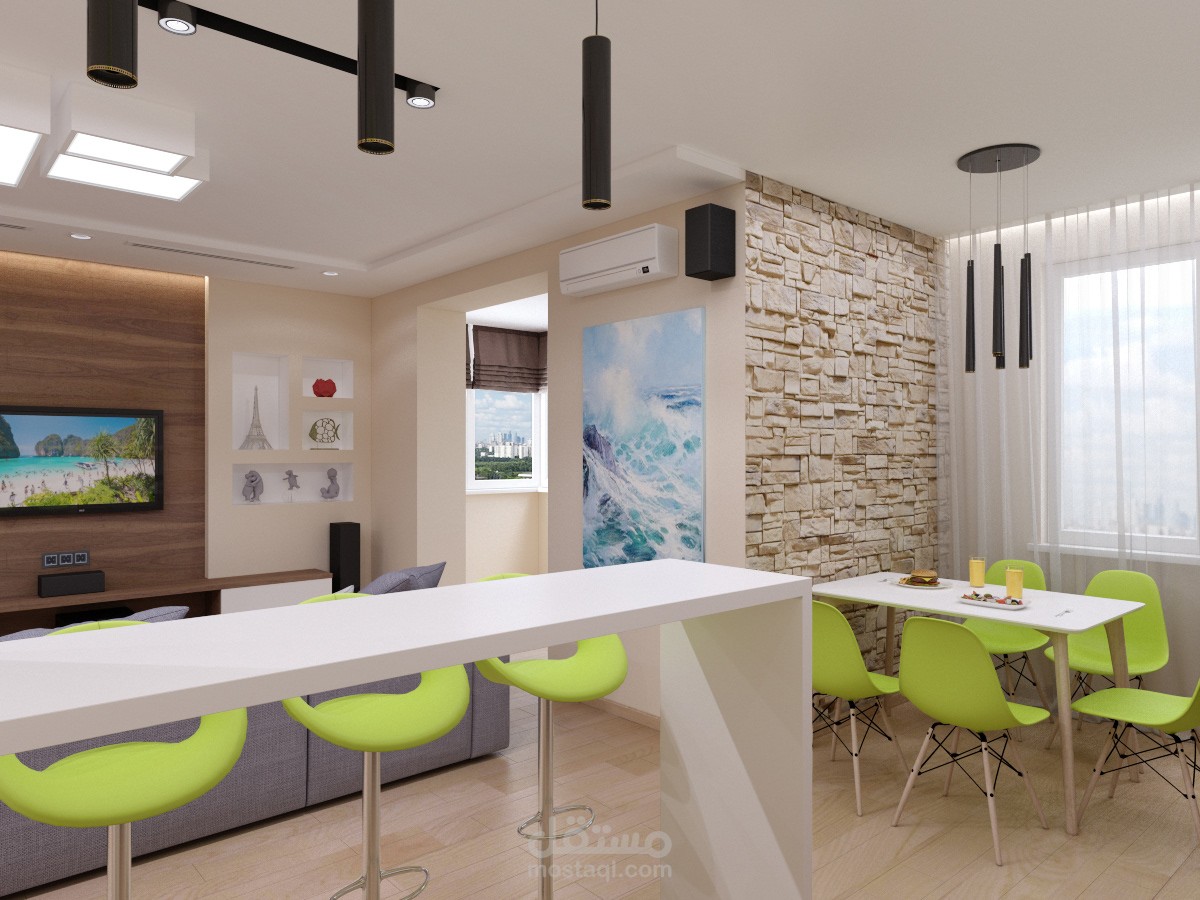 Modern Apartment Interior Design | Living Room & Kitchen
