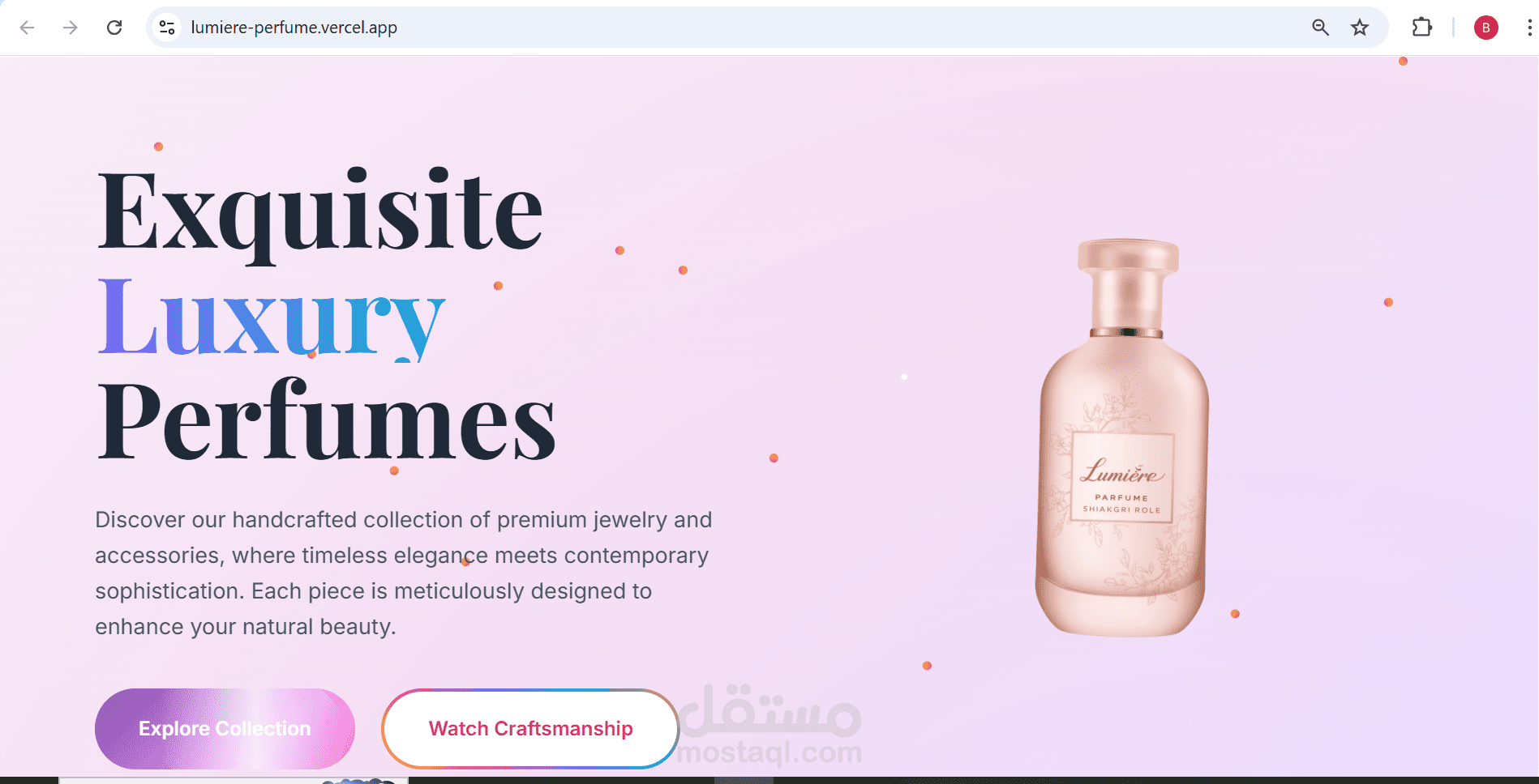 تصميم وتطوير صفحة هبوط لبراند عطور “Lumière”