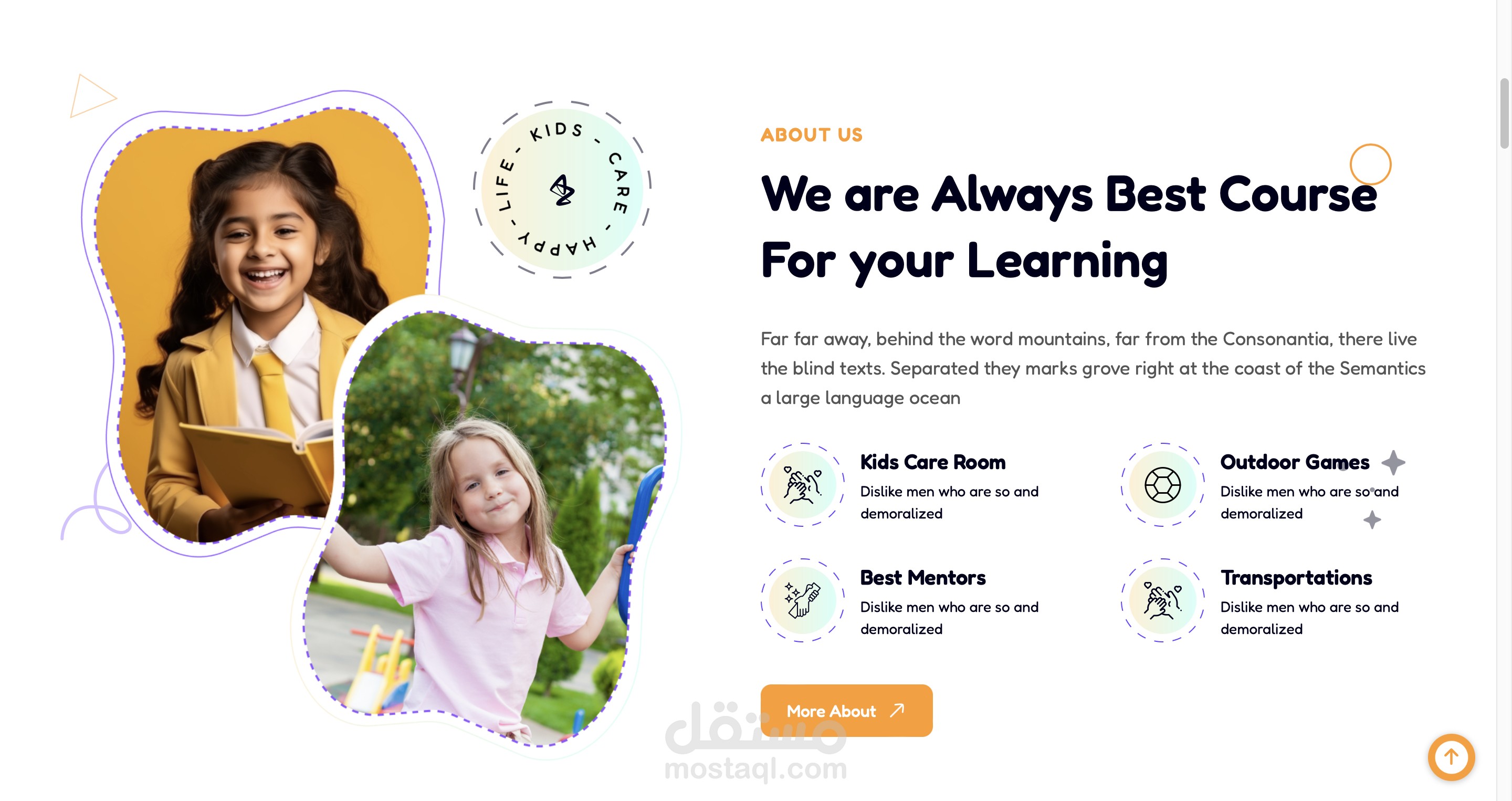 تصميم موقع إلكتروني تعليمي مخصص للأطفال بأسلوب عصري