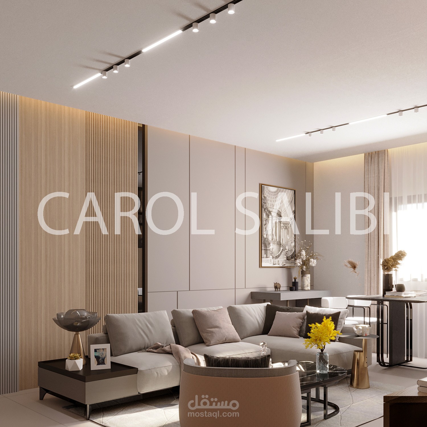 تصميم غرفة معيشة لمنصة مستقل مع المخططات التنفيذية-السعودية
