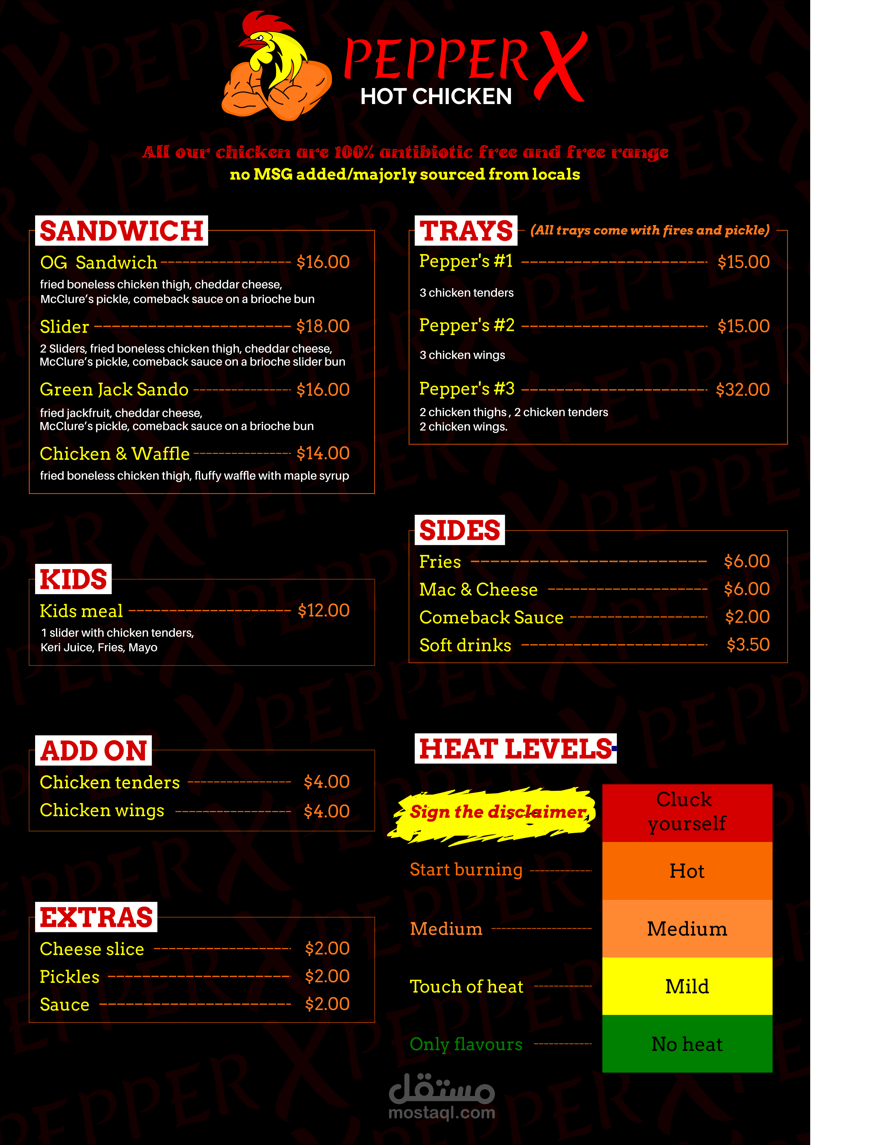 منيو لمطعم دجاج