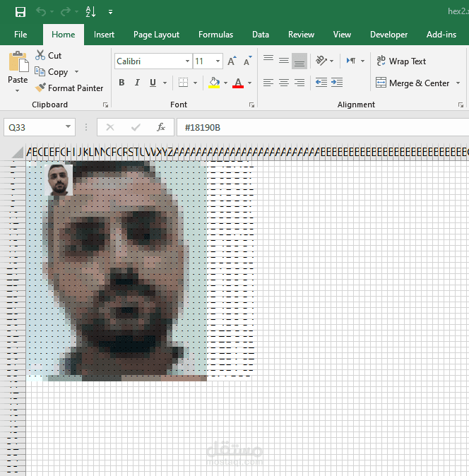 تجديد كود اكسل قديم يقوم بتحويل الصورة إلى خانات ملونة كل خانة تحوي قيمة لون الخانة بترميز Hex