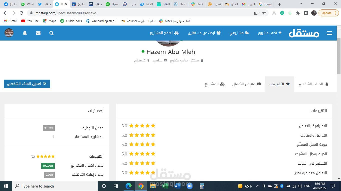 تقييمي على منصة مستقل على حسابي السابق