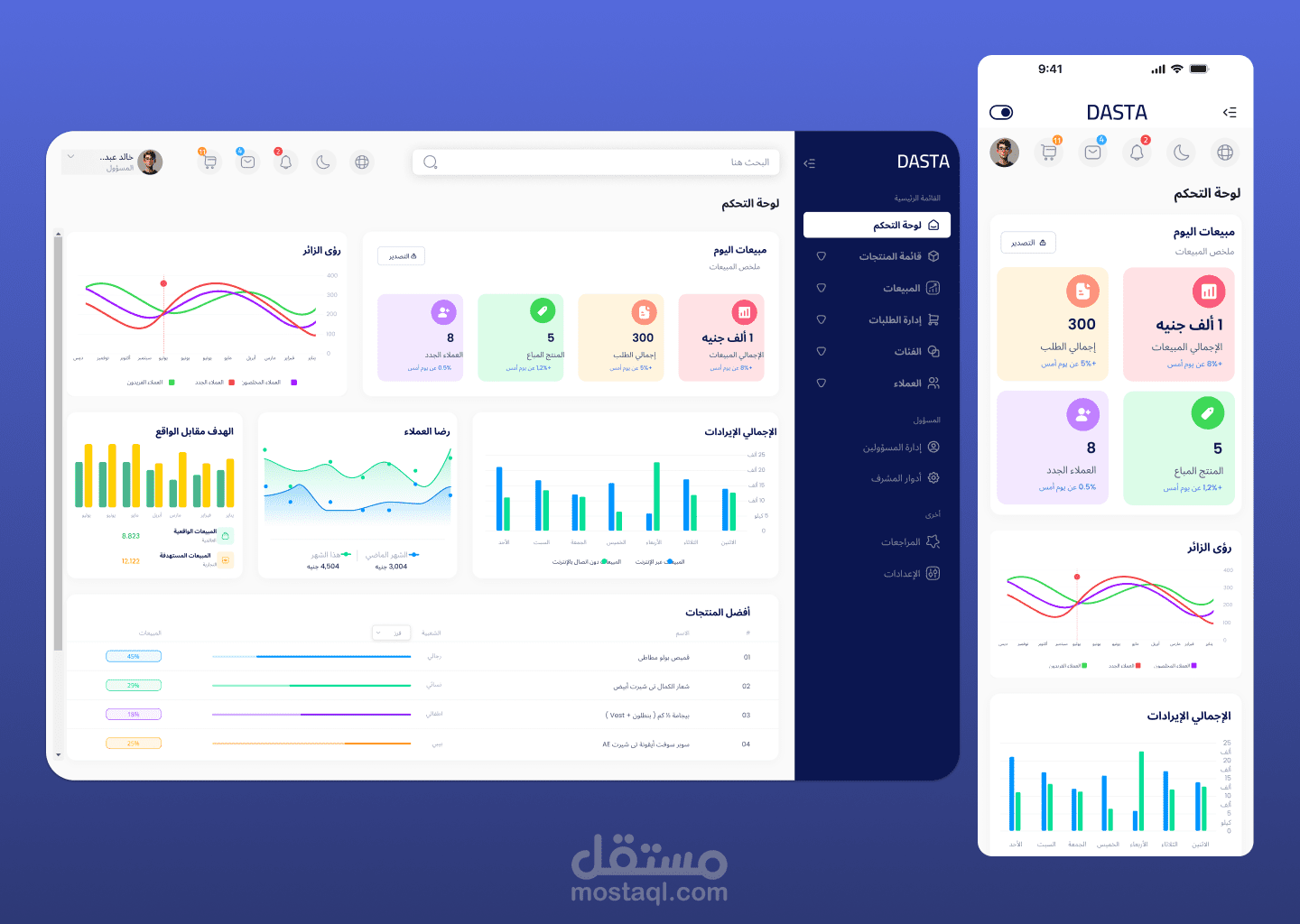 تصميم UI/UX للوحه تحكم تطبيق تجاره الكترونيه